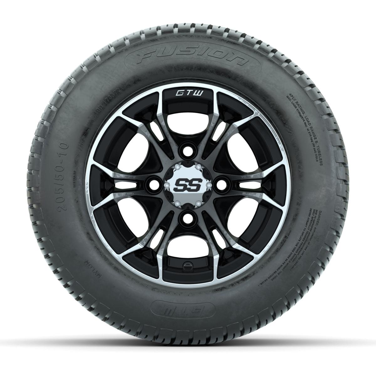 GTW Spyder Machined/Black 10 in Wheels with 205/50-10 Fusion Street Tires – Full Set