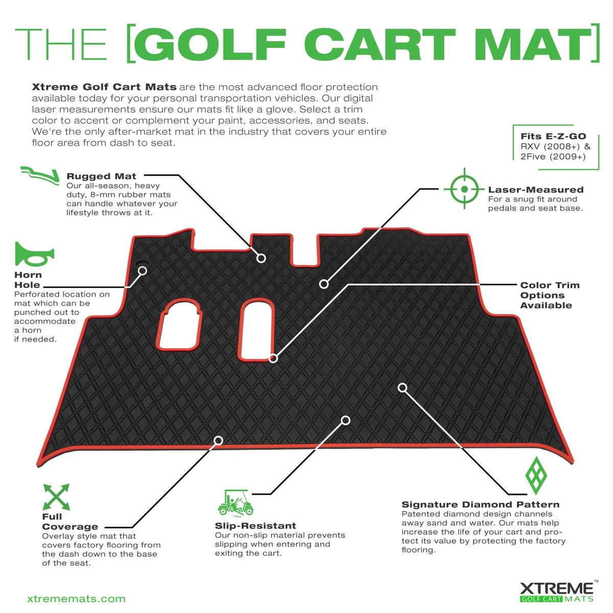 Xtreme Floor Mats for EZGO RXV (08-22) / 2Five (09+) / Western - Black/Grey