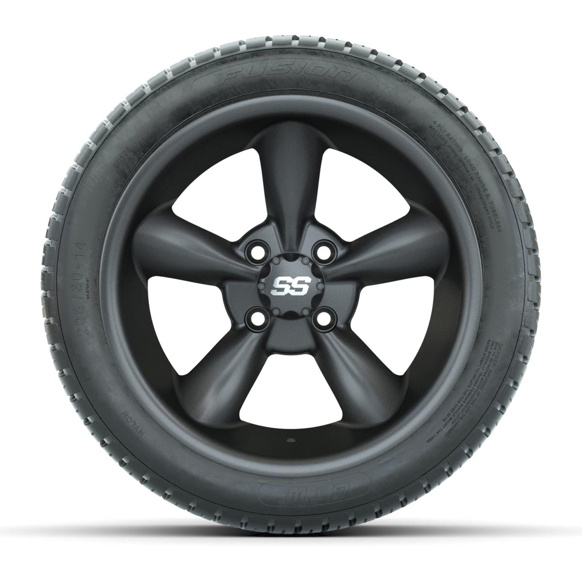 GTW&reg; Godfather Matte Gray 14 in Wheels with 205/30-R14 Fusion Street Tires – Full Set