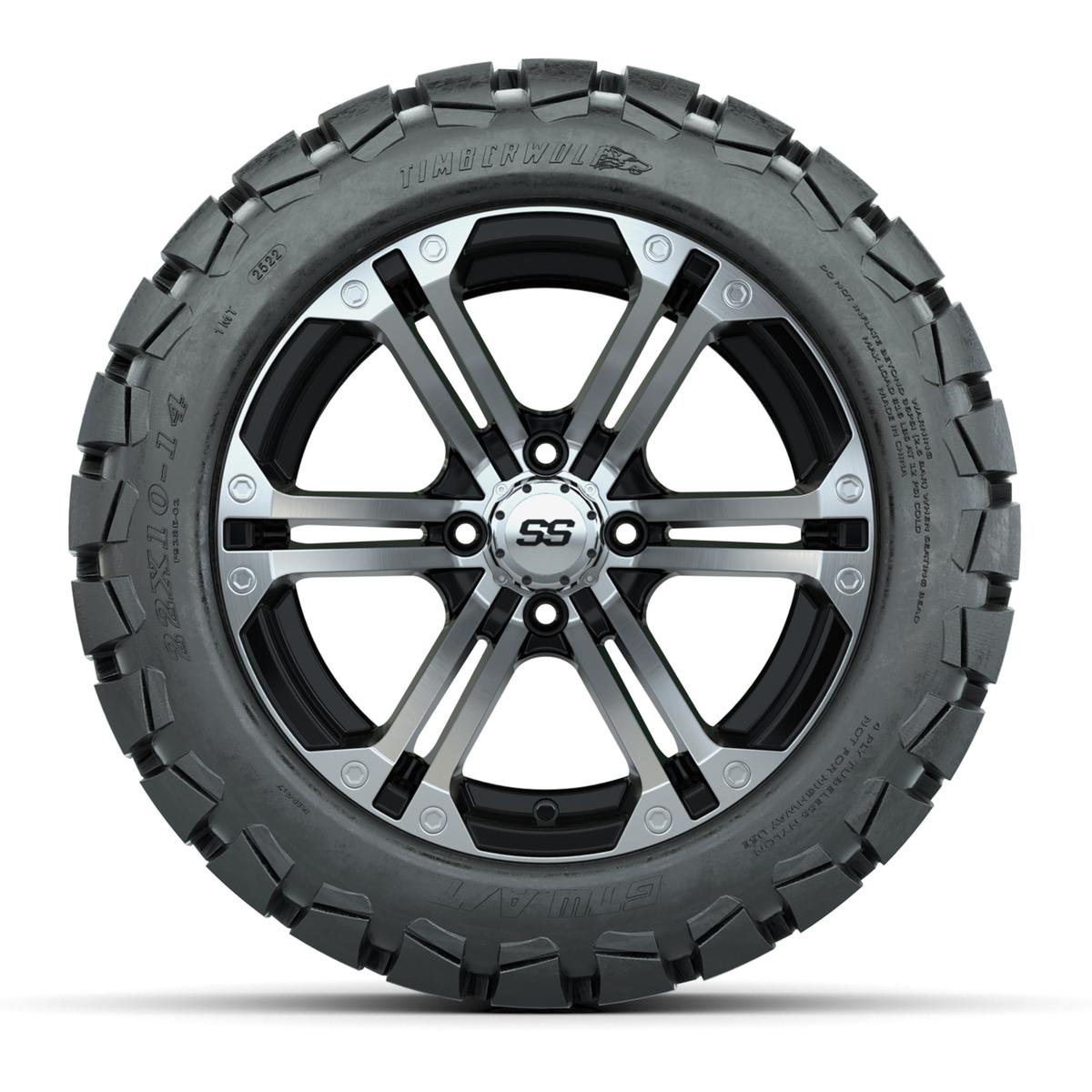 GTW Specter Black and Machined Wheels with 22in Timberwolf Mud Tires - 14 Inch