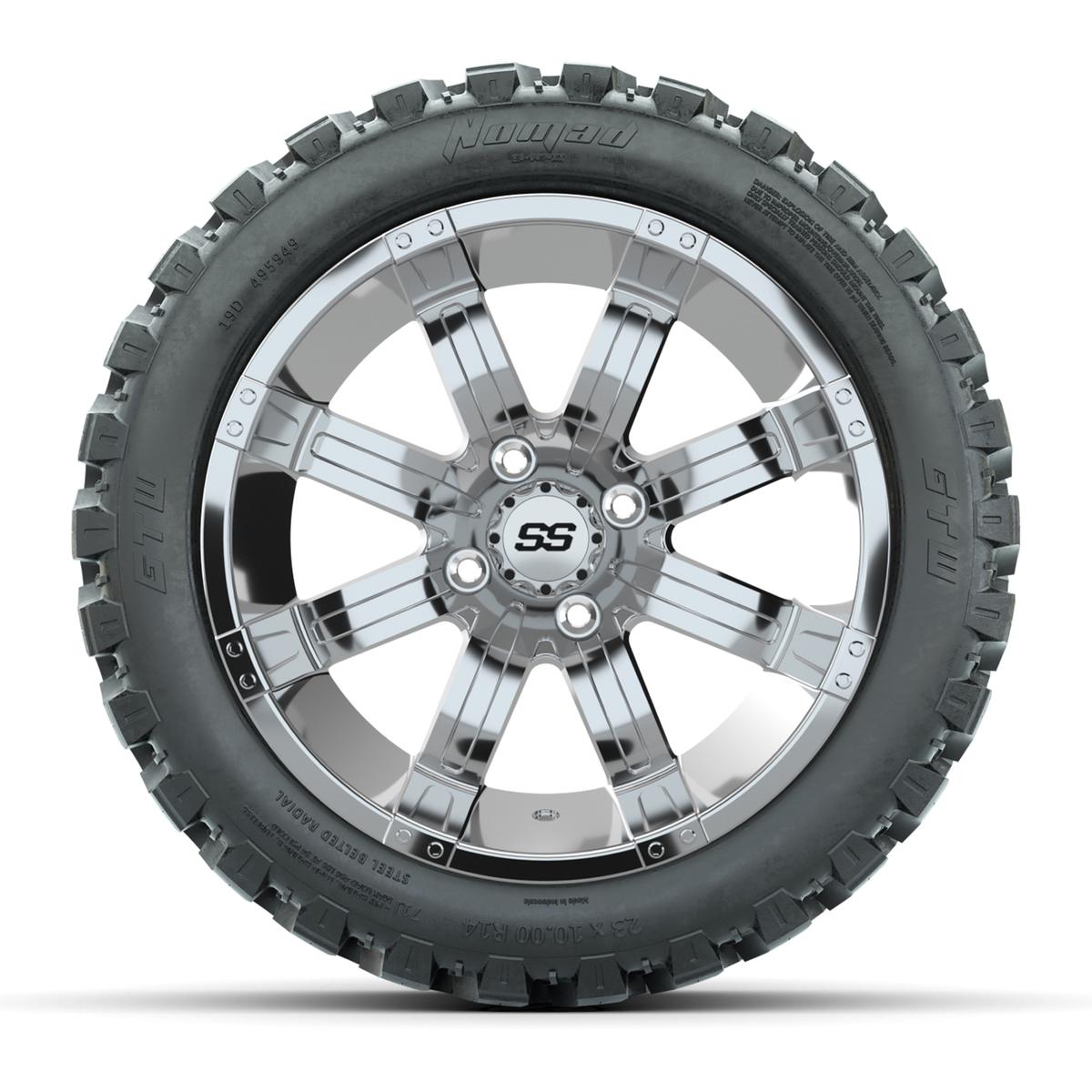 GTW&reg; Tempest Chrome 14 in Wheels with 23X10-R14 Nomad Steel Belt Radial All-Terrain Tires – Full Set