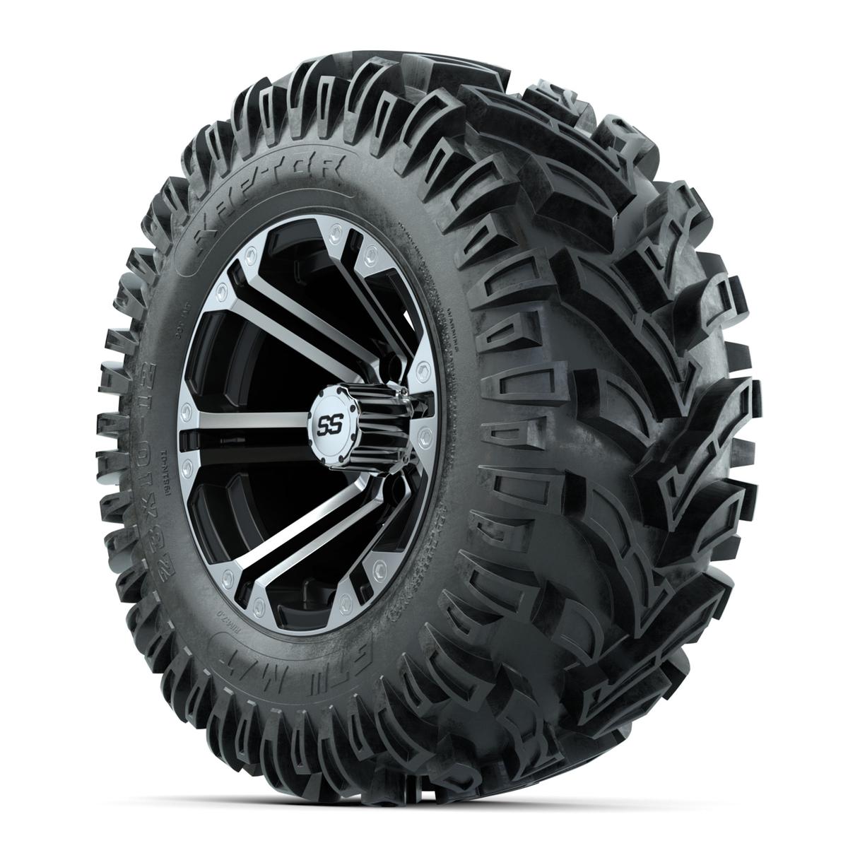 12” GTW Specter Black and Machined Wheels with 23” Raptor Mud Tires – Set of 4