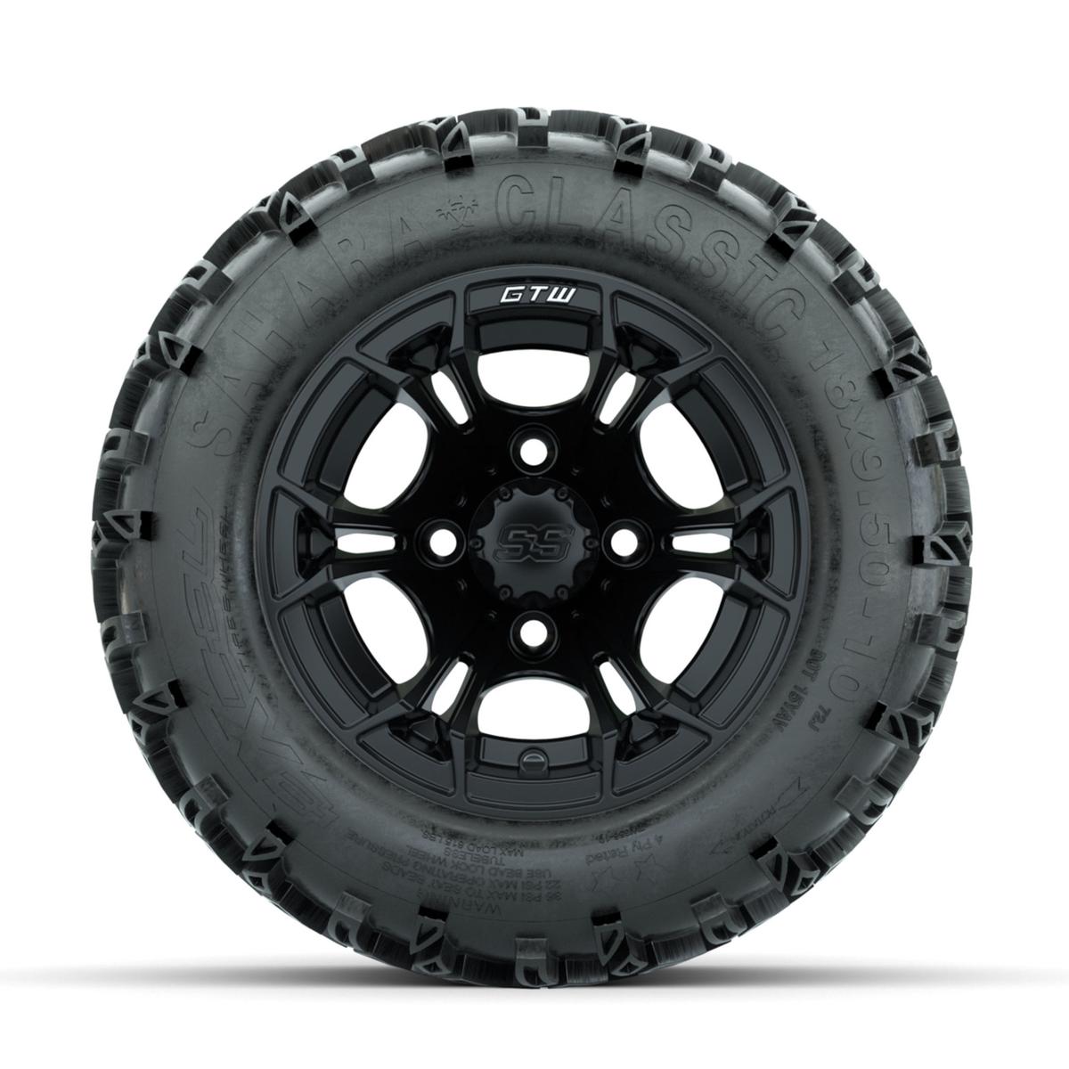 GTW Spyder Matte Black 10 in Wheels with 18x9.50-10 Sahara Classic All Terrain Tires – Full Set