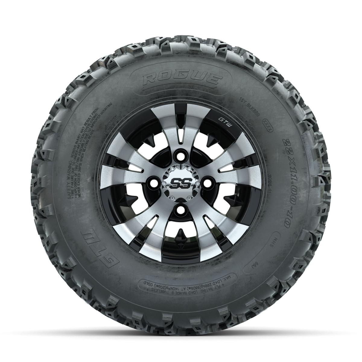 GTW Vampire Machined/Black 10 in Wheels with 22x11.00-10 Rogue All Terrain Tires – Full Set