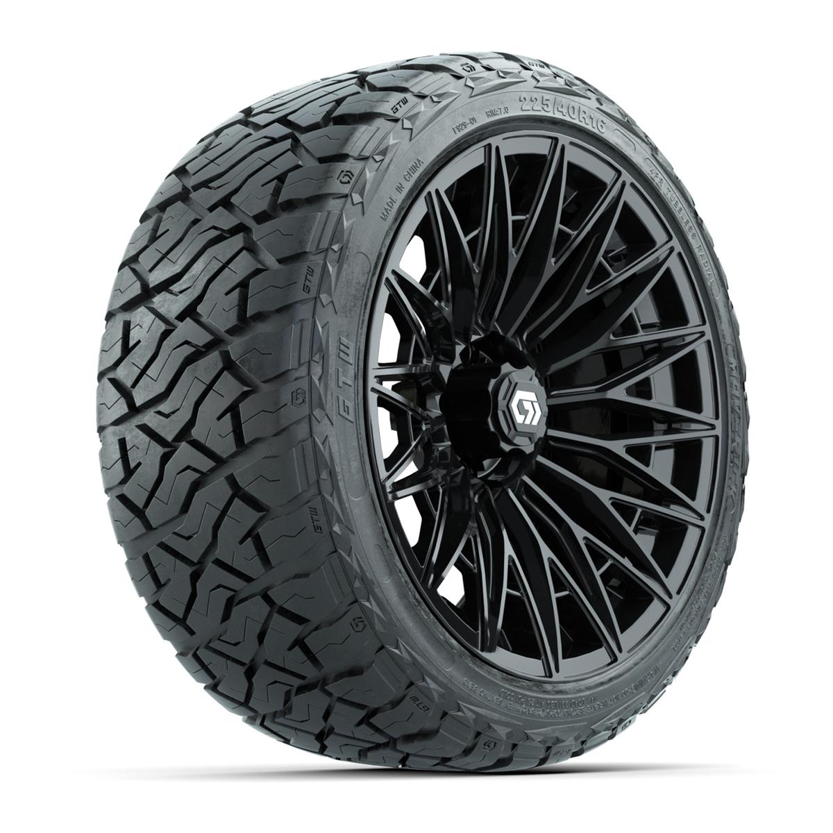 GTW&reg; Blur Gloss Black 16 in Wheels with 225/40-R16 Maverick Hybrid Tires - Full Set