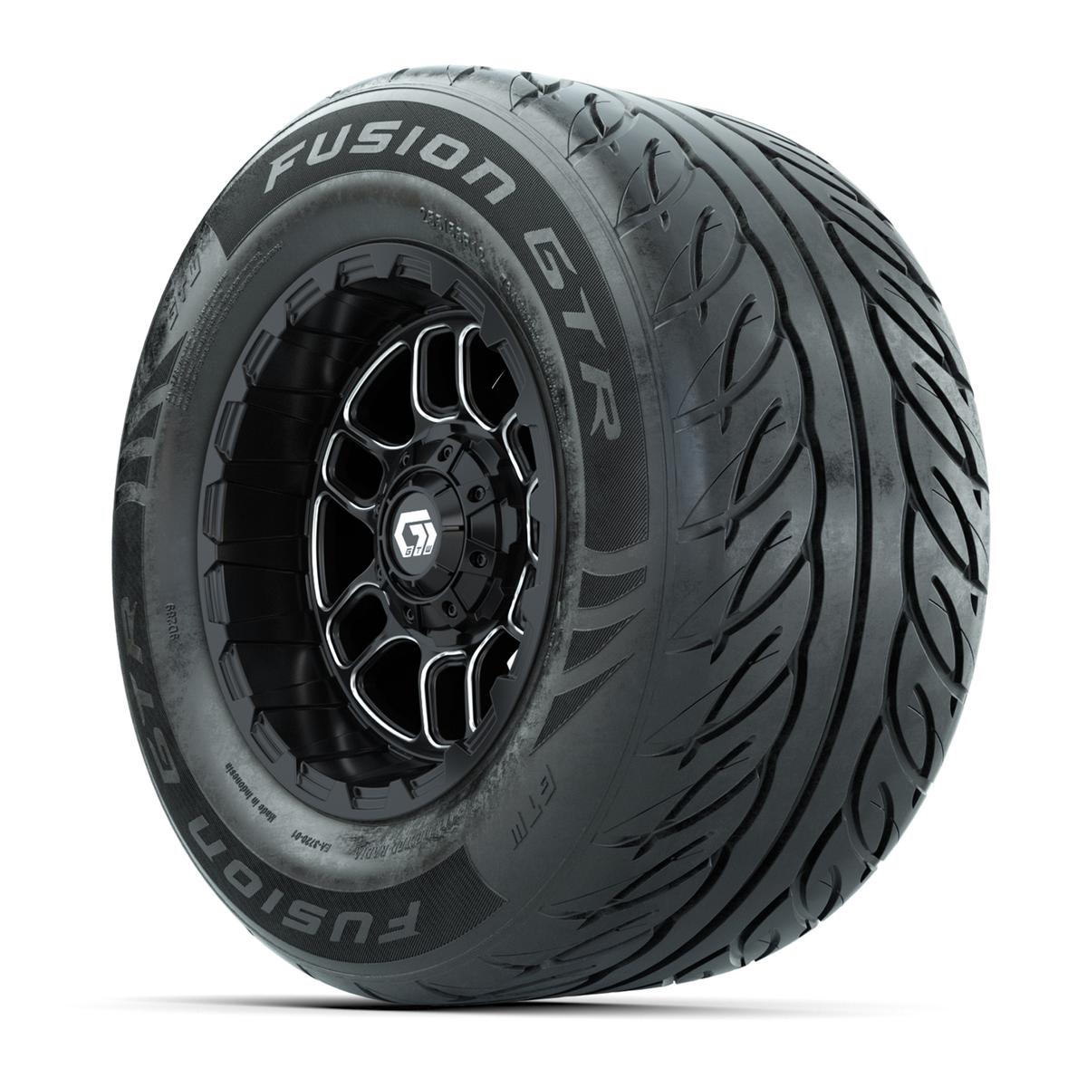 GTW&reg; Titan Black/Machined 12 in Wheels with 255/55-R12 Fusion GTR Steel Belt Radial Street Tires – Full Set