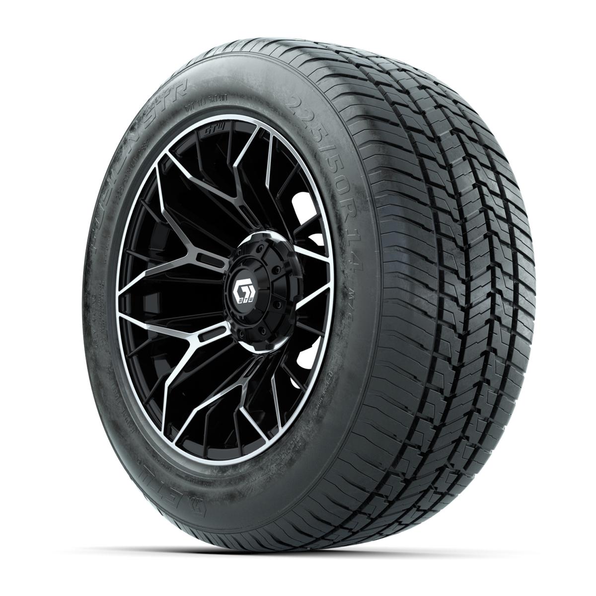 GTW&reg; Stellar Black and Machined 14 in Wheels with 255/50-R14 Fusion STR DOT Approved Street Tires - Full Set