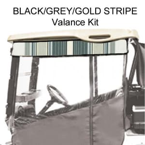 Red Dot Chameleon Valance With Black/Grey/Gold Stripe Sunbrella Fabric For Yamaha Drive2 (Years 2017-Up)