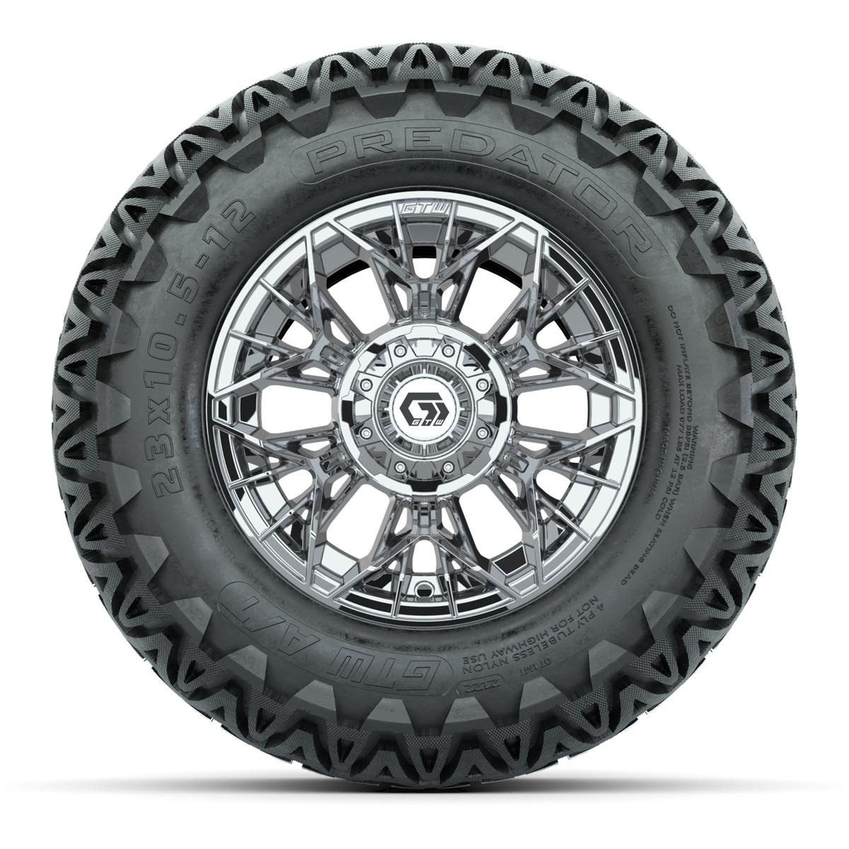 Set of (4) 12 in GTW® Stellar Chrome Wheels with 23x10.5-12 Predator All-Terrain Tires