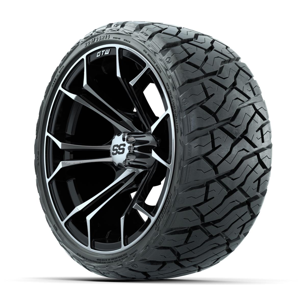 GTW Spyder Black/Machined 14 in Wheels with 205/35-R14 Maverick Low-Profile All-Terrain Tires – Full Set