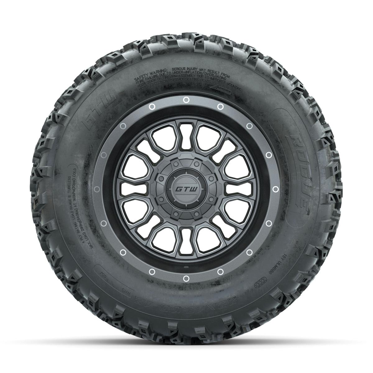 GTW Volt Gunmetal/Machined 12 in Wheels with 23x10.00-12 Rogue All Terrain Tires – Full Set