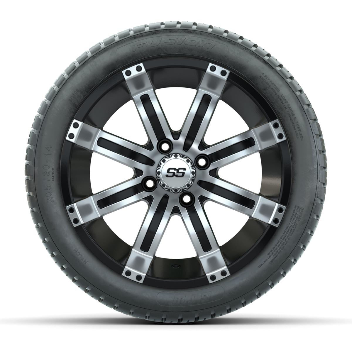 GTW Tempest Black and Machined 14 in Wheels with 19in Fusion Street Tires – Set of 4