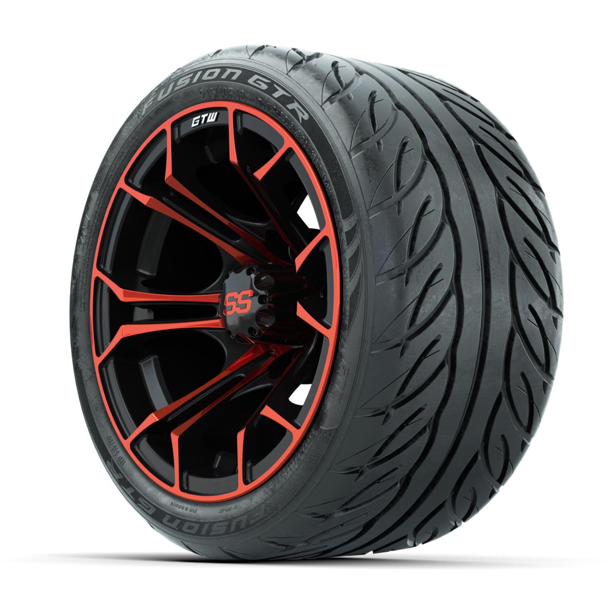 GTW&reg; Spyder Black/Red 12 in Wheels with 215/40-R12 Fusion GTR Steel Belt Radial Street Tires – Full Set