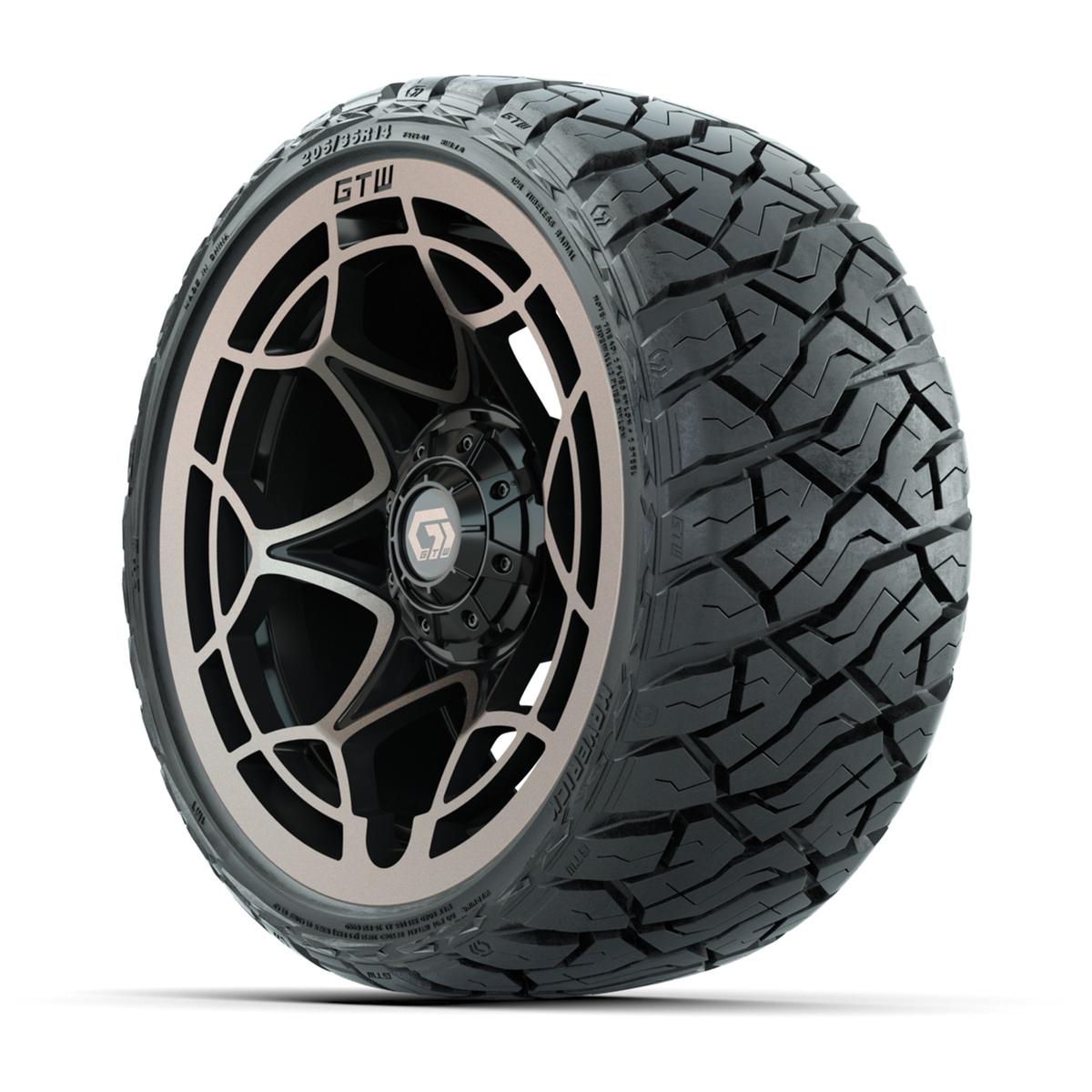 GTW Nexus Gloss Black/Bronze 14 in Wheels with 205/35-R14 Maverick Low-Profile All-Terrain Tires – Full Set