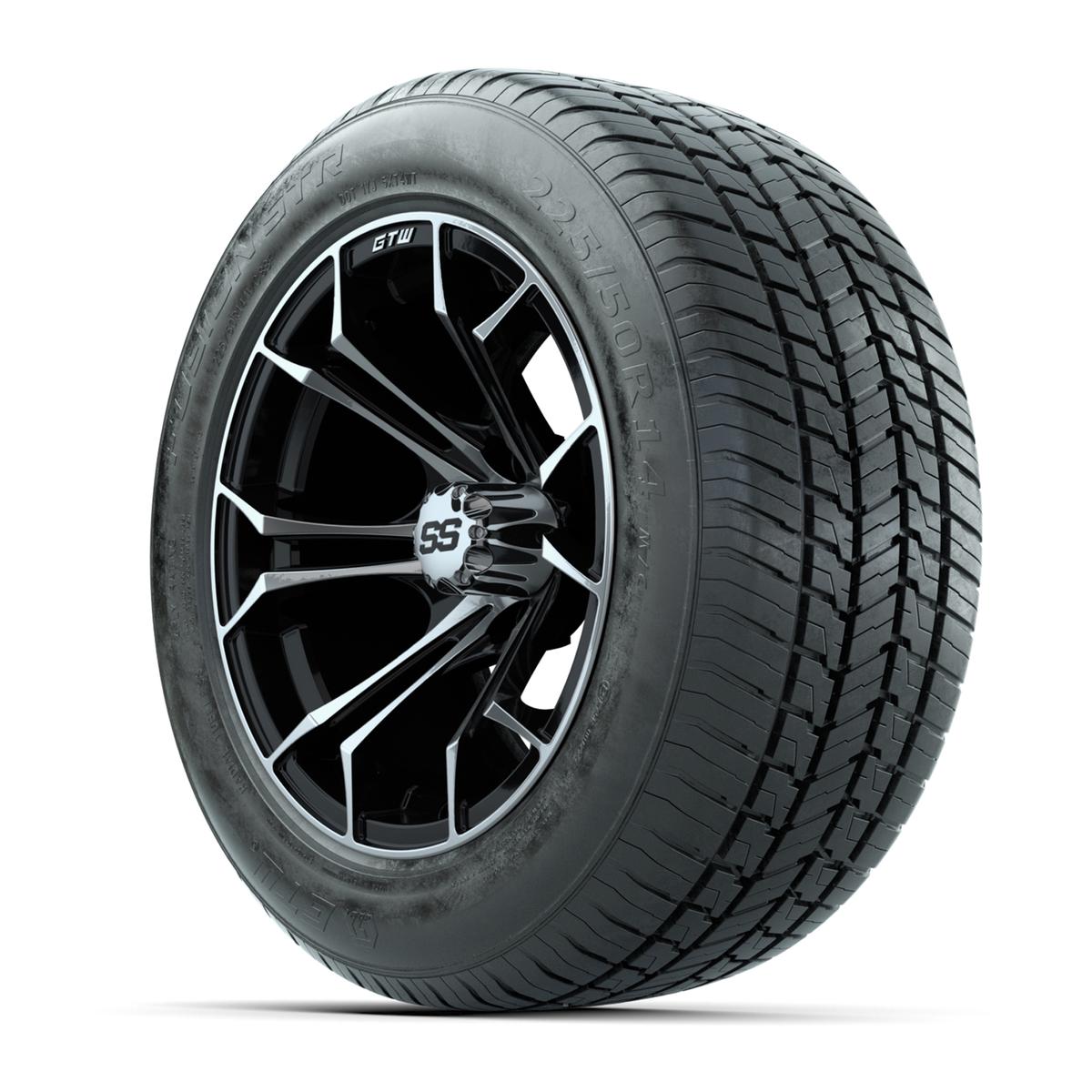 GTW&reg; Spyder Black and Machined 14 in Wheels with 255/50-R14 Fusion STR DOT Approved Street Tires - Full Set