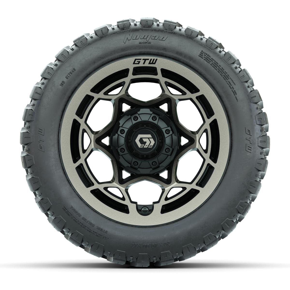 GTW&reg; Nexus Black with Bronze Face 12 in Wheels with 20X10-12 Nomad Steel Belt Radial All-Terrain Tires – Full Set