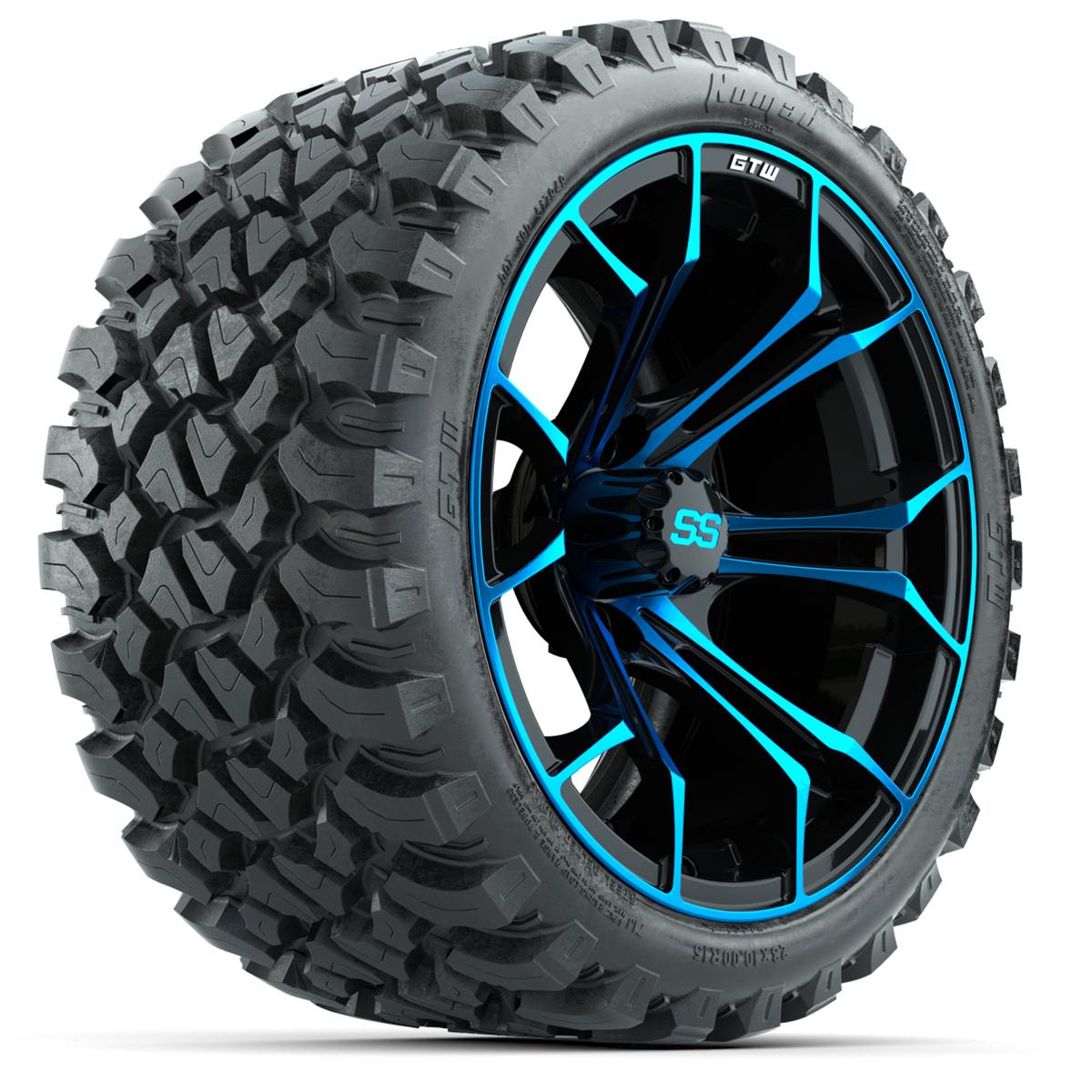 GTW Spyder Blue/Black 15 in Wheels with 23x10-R15 Nomad All-Terrain Tires – Full Set