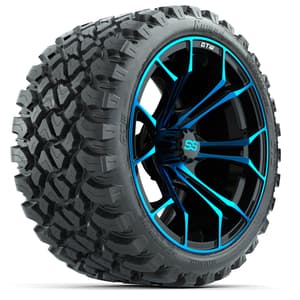 Set of (4) 15&Prime; GTW Spyder Blue/Black Wheels with 23x10-R15 Nomad All-Terrain Tires