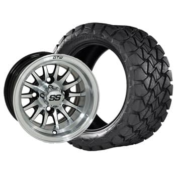 GTW Medusa Silver and Machined Wheels with 22in Timberwolf Mud Tires - 10 Inch