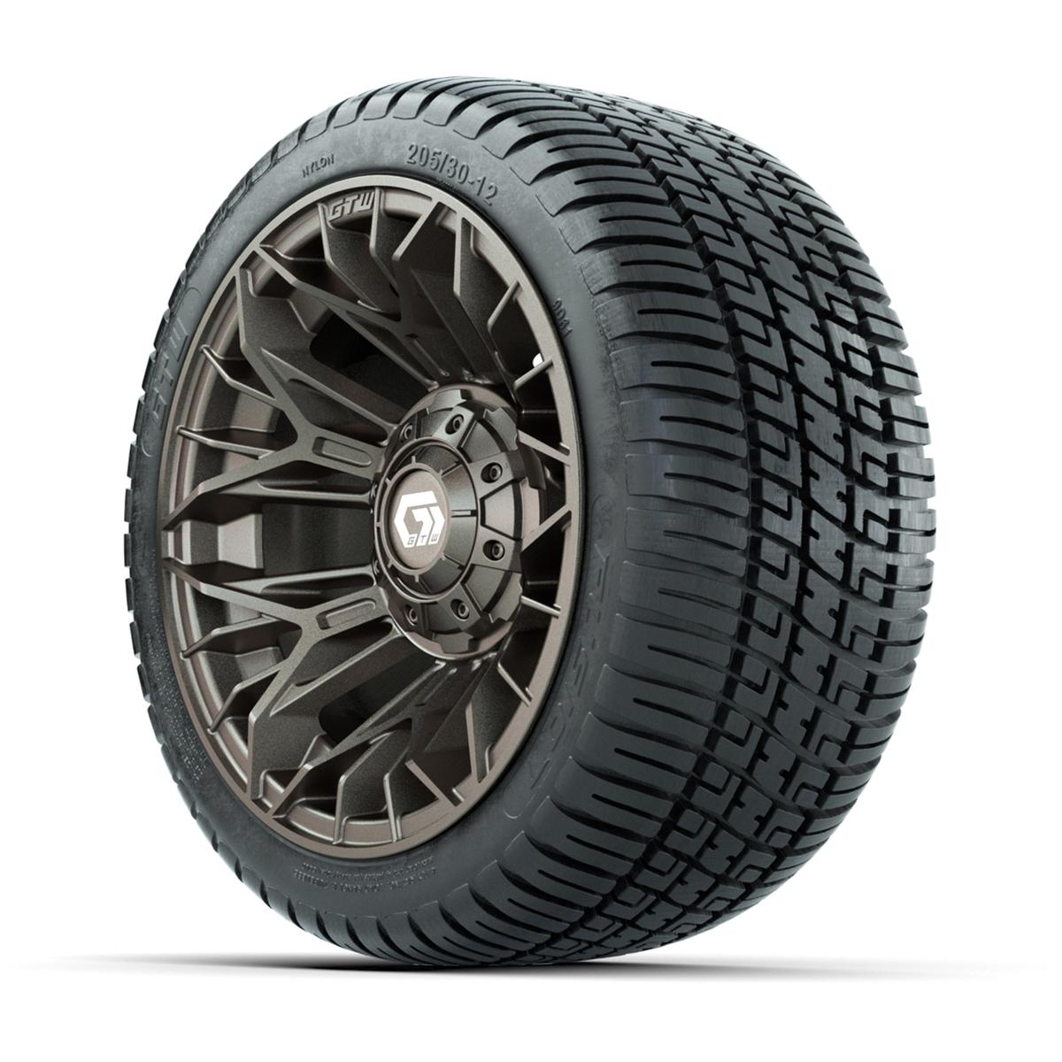 GTW&reg; Stellar Matte Bronze 12 in Wheels with 205/30-12 Fusion Street Tires – Full Set