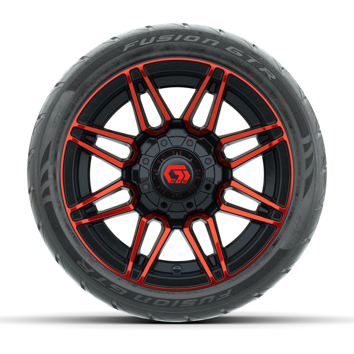 GTW&reg; Stealth Red/Machined 12 in Wheels with 215/40-R12 Fusion GTR Steel Belt Radial Street Tires – Full Set