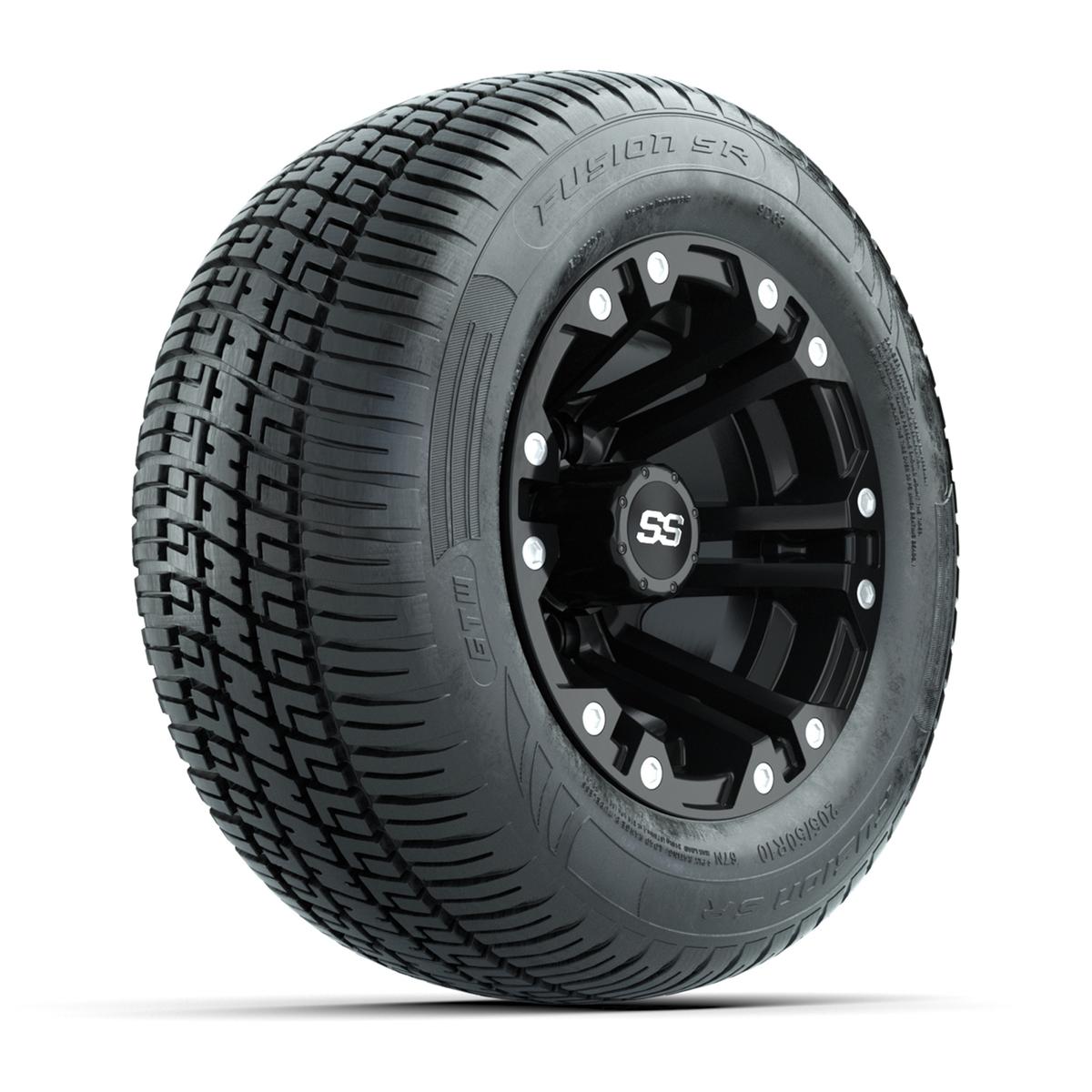 GTW Specter Matte Black 10 in Wheels with 205/50-R10 Fusion S/R Radial Steel Belt Street Tires – Full Set