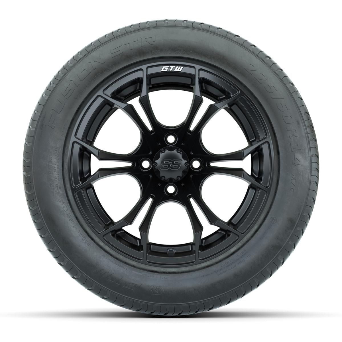 GTW&reg; Spyder Matte Black 14 in Wheels with 255/50-R14 Fusion STR DOT Approved Street Tires - Full Set