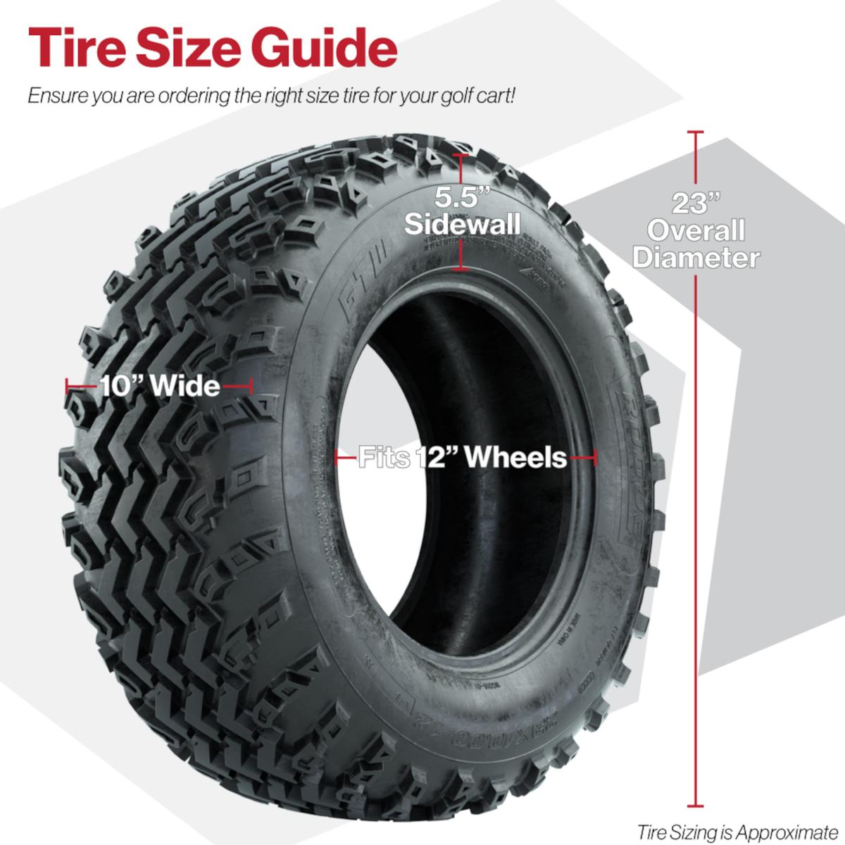 GTW&reg; Boost Gloss Black 12 in Wheels with 23X10.00-12 Rogue All-Terrain Tires – Full Set