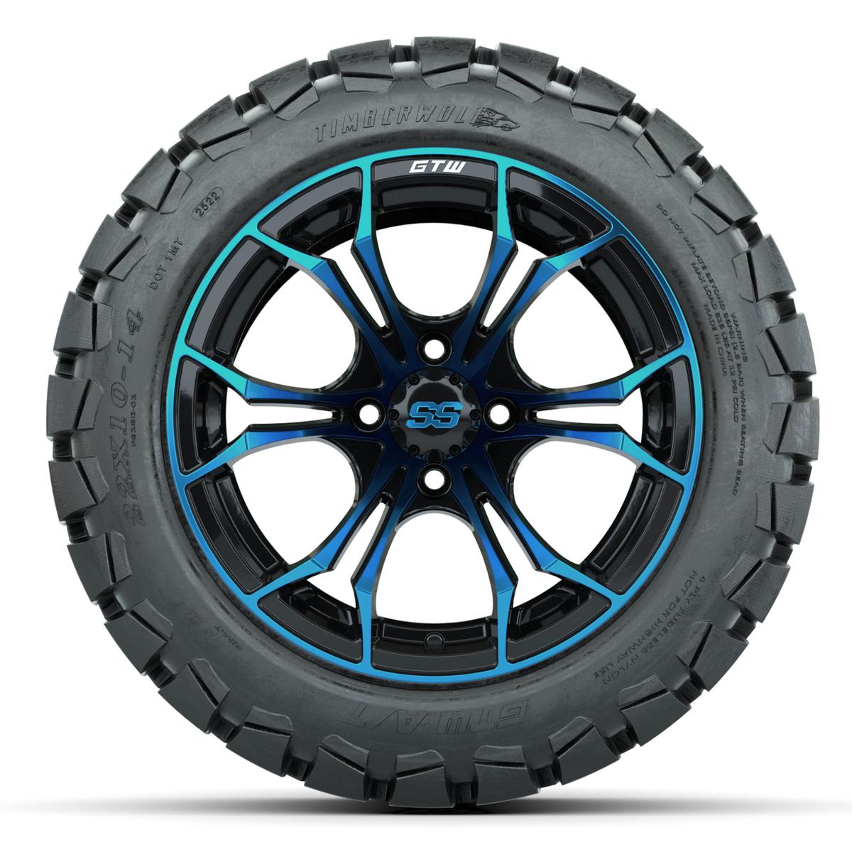 GTW Spyder Blue/Black 14 in Wheels with 22x10-14 GTW Timberwolf All-Terrain Tires – Full Set