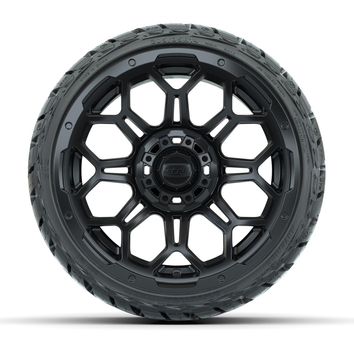 GTW Bravo Matte Black 14 in Wheels with 205/35-R14 Maverick Low-Profile All-Terrain Tires – Full Set