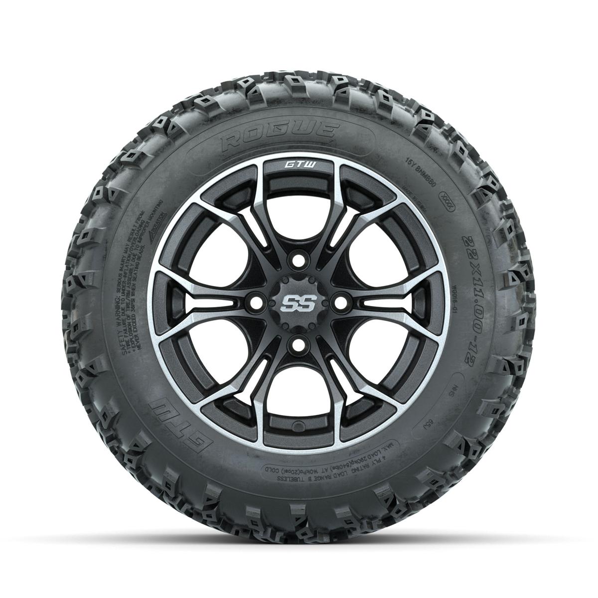 GTW Spyder Machined/Grey 12 in Wheels with 22x11.00-12 Rogue All Terrain Tires – Full Set