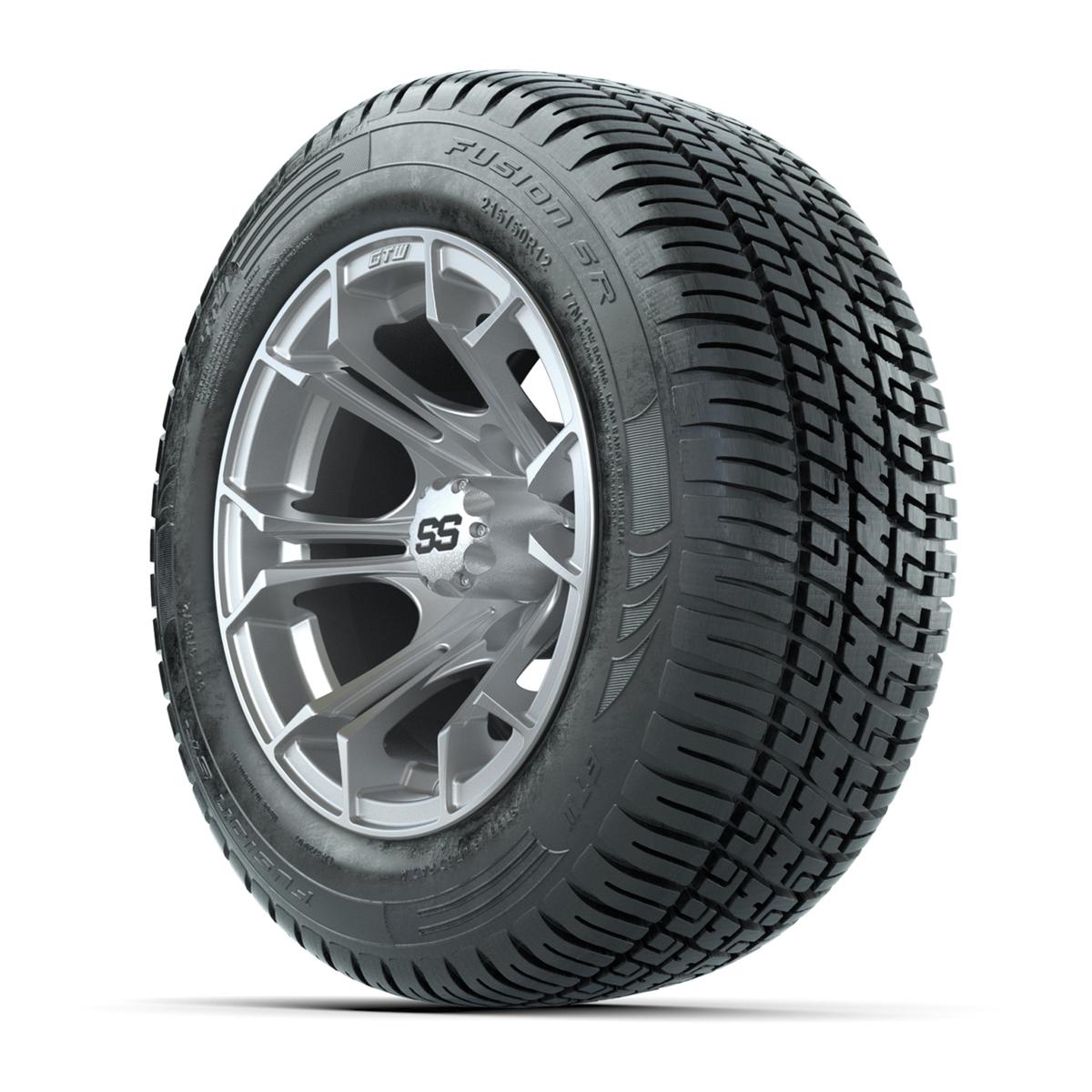 GTW&reg; Spyder Silver Brush 12 in Wheels with 215/50-R12 Fusion S/R Steel Belt Radial Street Tires – Full Set