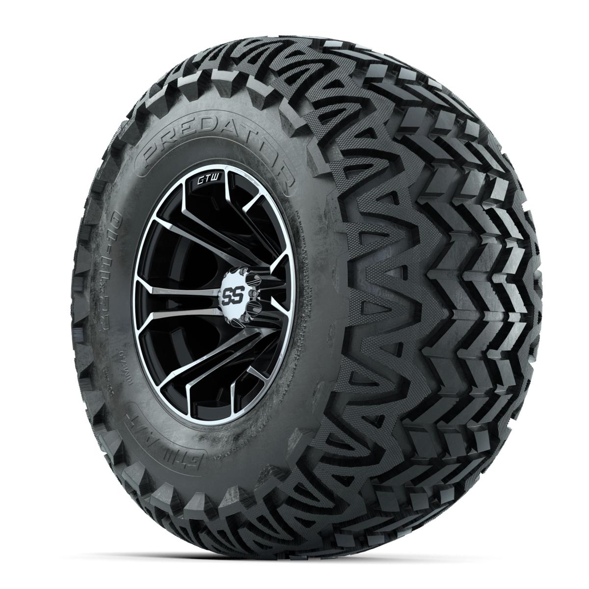 GTW Spyder Machined/Black 10 in Wheels with 22x11-10 Predator All Terrain Tires – Full Set