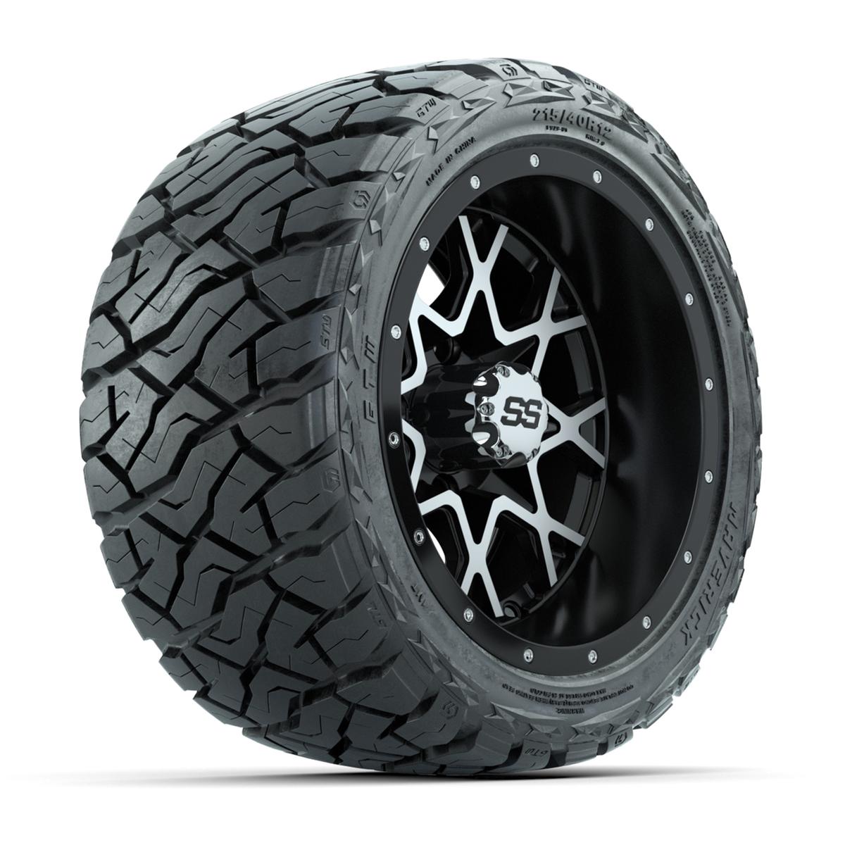 GTW Vortex Matte Black/Machined 12 in Wheels with 215/40-R12 Maverick Low-Profile All-Terrain Tires – Full Set