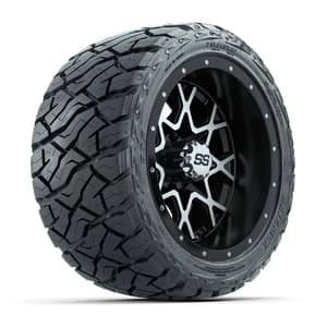 GTW Vortex Matte Black/Machined 12 in Wheels with 215/40-R12 Maverick Low-Profile All-Terrain Tires – Full Set