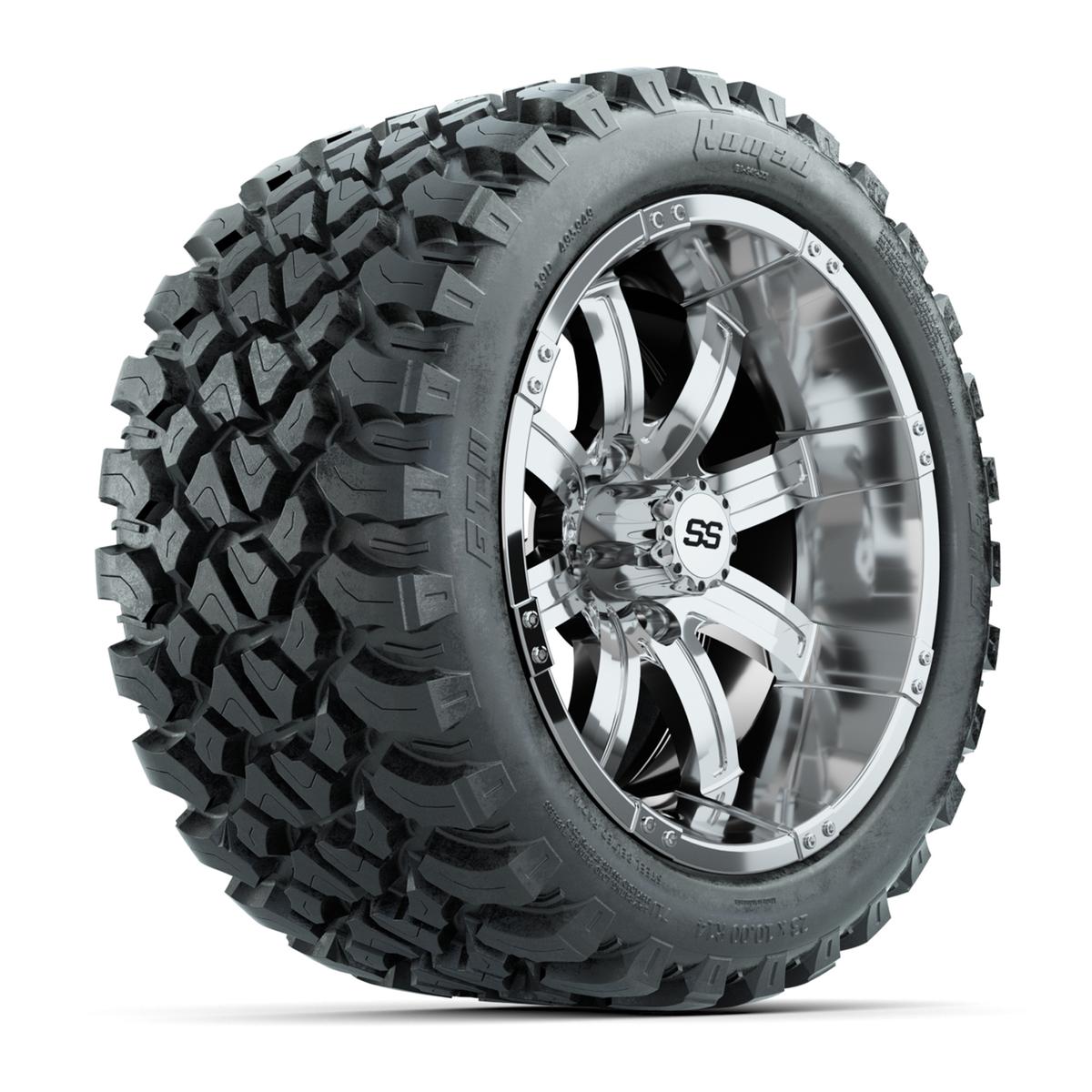 GTW&reg; Tempest Chrome 14 in Wheels with 23X10-R14 Nomad Steel Belt Radial All-Terrain Tires – Full Set