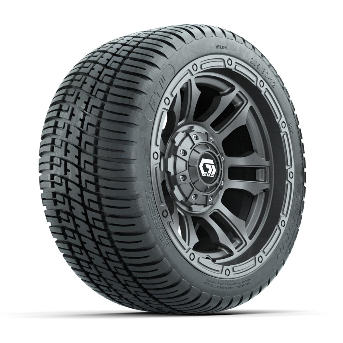 GTW&reg; Shogun Gunmetal 12 in Wheels with 205/30-12 Fusion Street Tires – Full Set