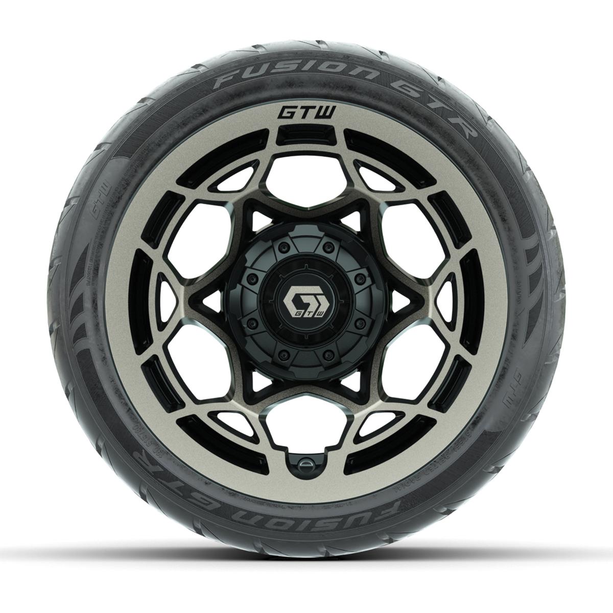 GTW&reg; Nexus Black with Bronze Face 12 in Wheels with 215/40-R12 Fusion GTR Steel Belt Radial Street Tires – Full Set