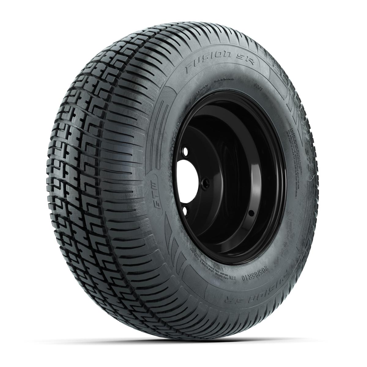 Set of (4) 10 in Black Steel Offset Wheels with 205/65-10 Fusion Street Tires