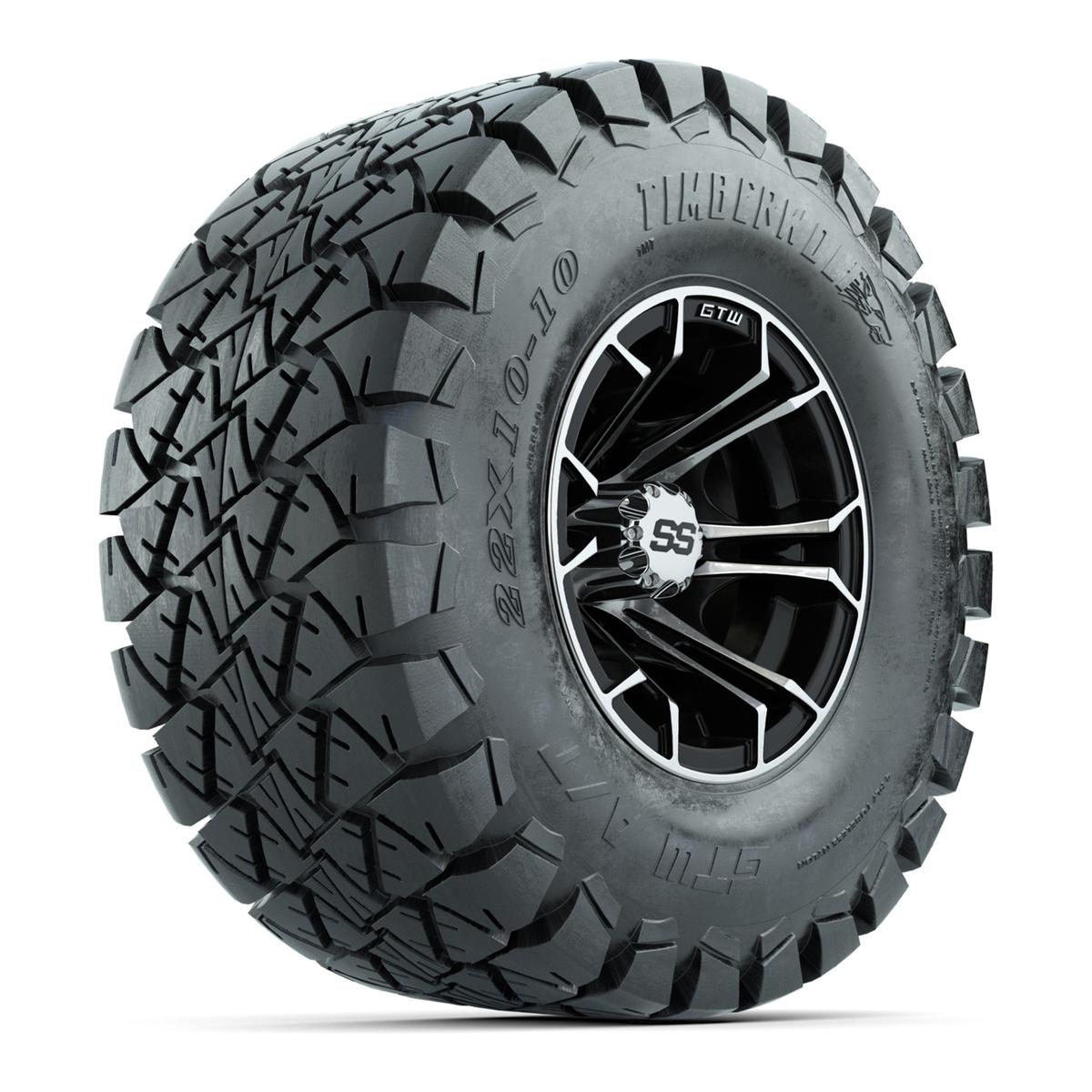 GTW Spyder Machined/Black 10 in Wheels with 22x10-10 Timberwolf All Terrain Tires – Full Set