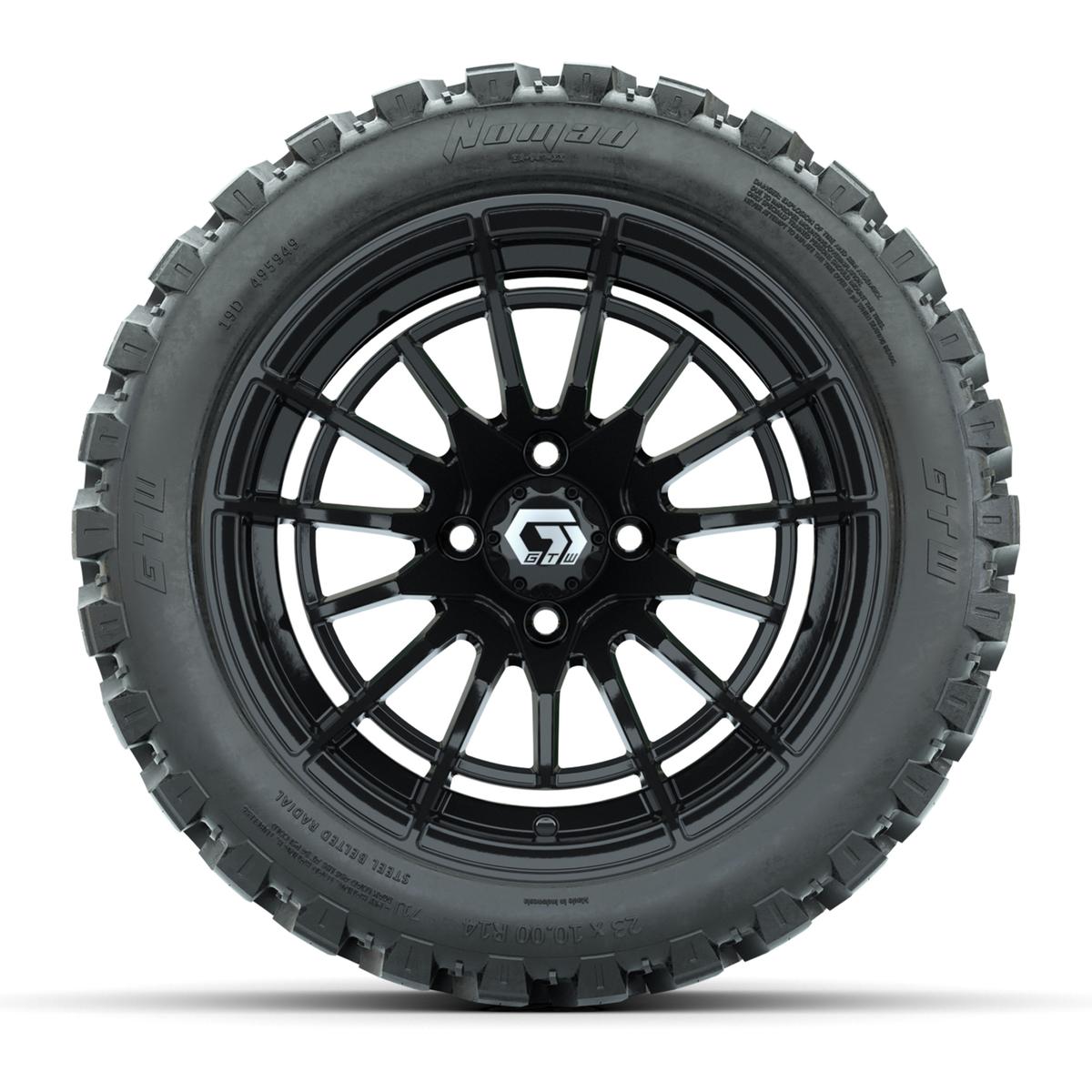 GTW&reg; Boost Gloss Black 14 in Wheels with 23X10-R14 Nomad Steel Belt Radial All-Terrain Tires – Full Set