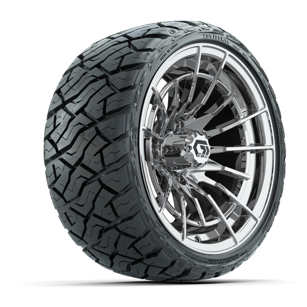 GTW Boost Chrome 14 in Wheels with 205/35-R14 Maverick Low-Profile All-Terrain Tires – Full Set