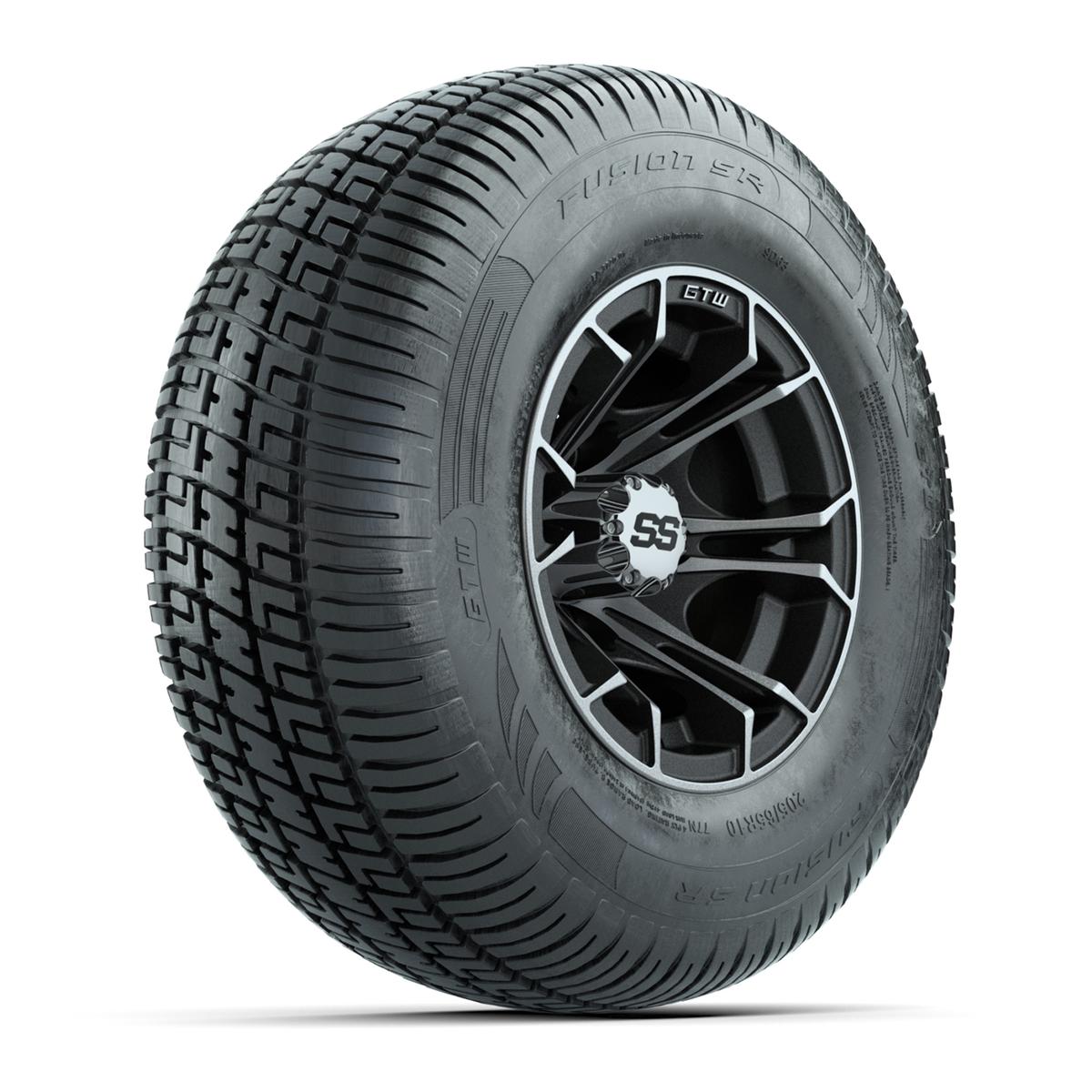 GTW Spyder Machined/Matte Grey 10 in Wheels with 205/65-R10 Fusion SR Steel Belted Radial Tires – Full Set