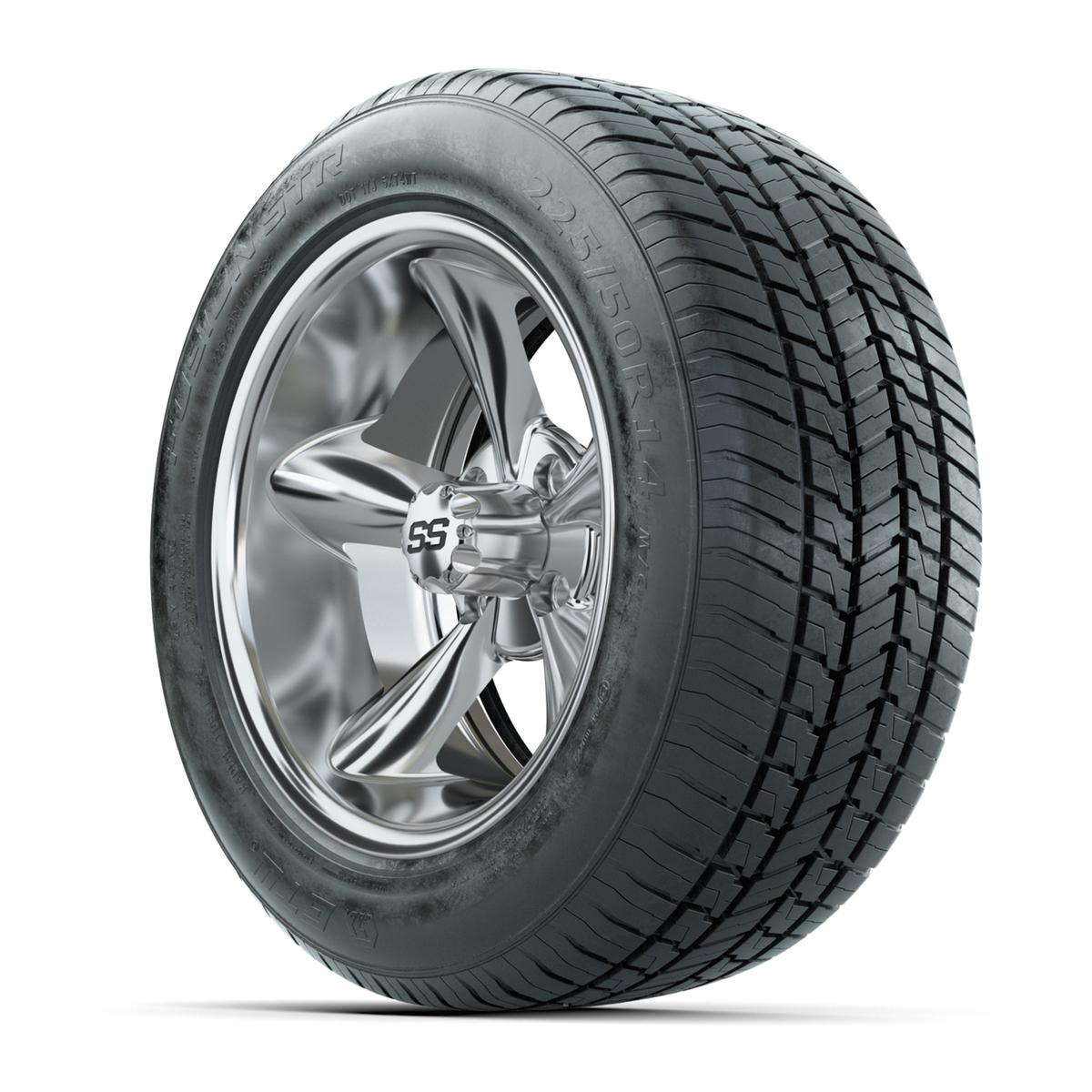 GTW&reg; Godfather Chrome 14 in Wheels with 225/50-R14 Fusion STR DOT Approved Street Tires - Full Set