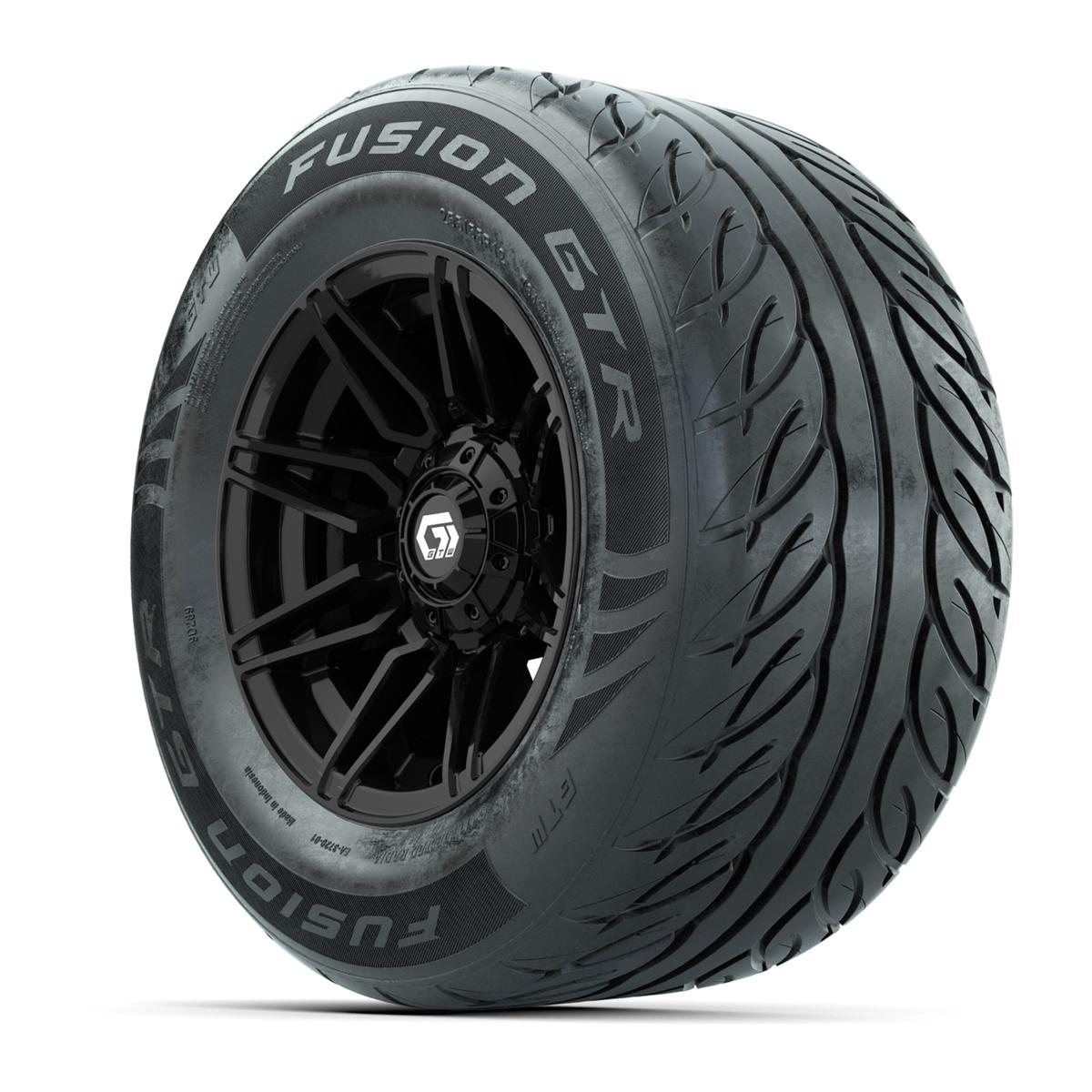 GTW&reg; Stealth Gloss Black 12 in Wheels with 255/55-R12 Fusion GTR Steel Belt Radial Street Tires – Full Set