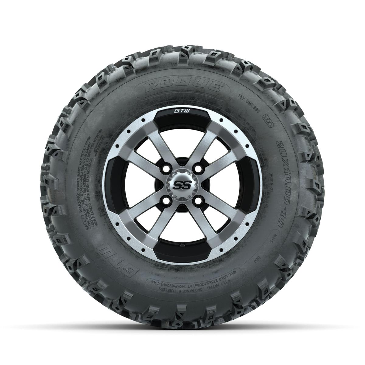GTW Storm Trooper Machined/Black 10 in Wheels with 20x10.00-10 Rogue All Terrain Tires – Full Set