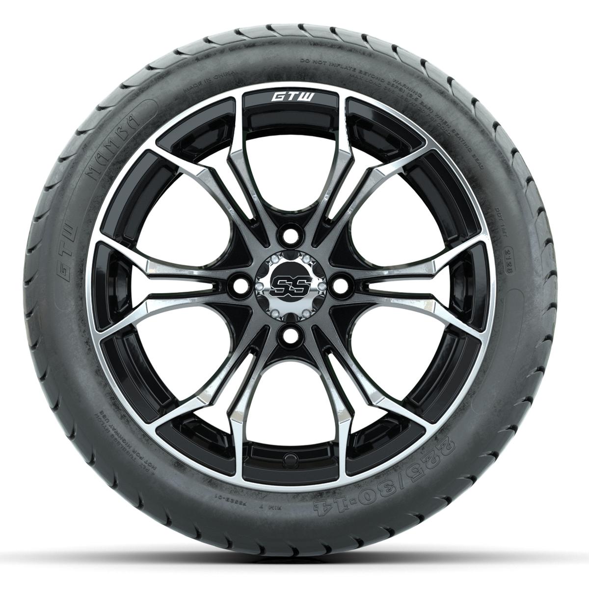 GTW Spyder Machined/Black 14 in Wheels with 225/30-14 Mamba Street Tires – Full Set
