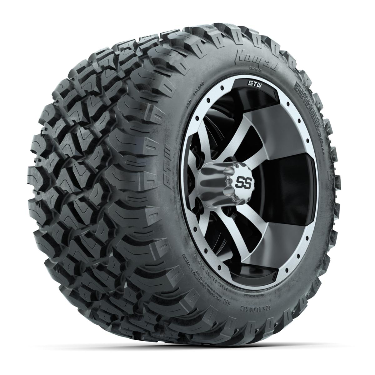 GTW&reg; Storm Trooper Black/Machined 12 in Wheels with 22X11-R12 Nomad Steel Belt Radial All-Terrain Tires – Full Set