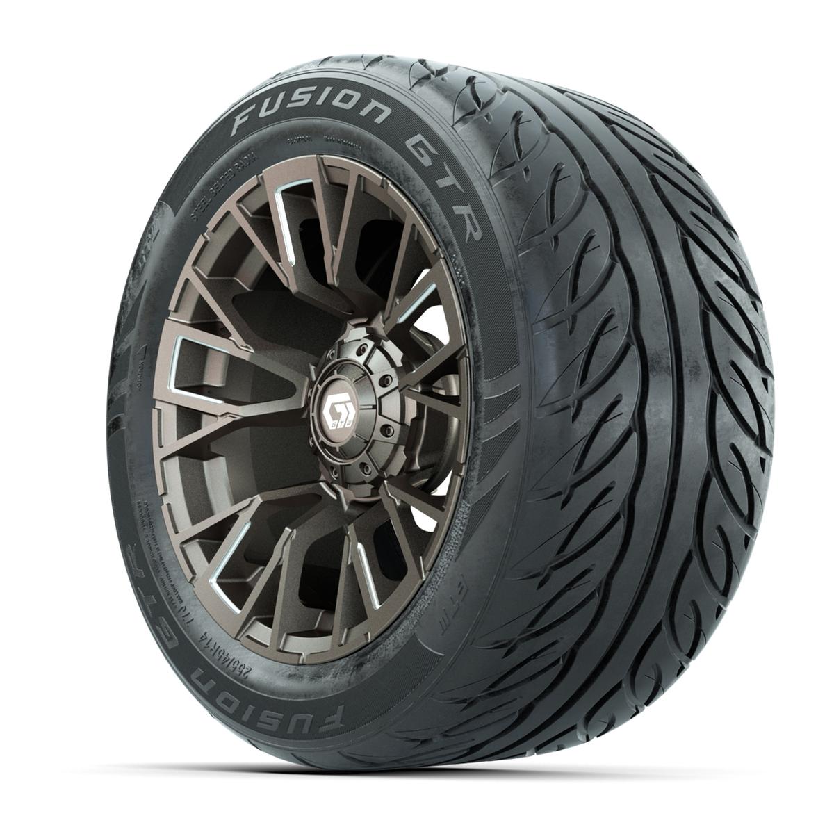 GTW&reg; Vandal Bronze/Machined 14 in Wheels with 255/45-R14 Fusion GTR Steel Belt Radial Street Tires – Full Set