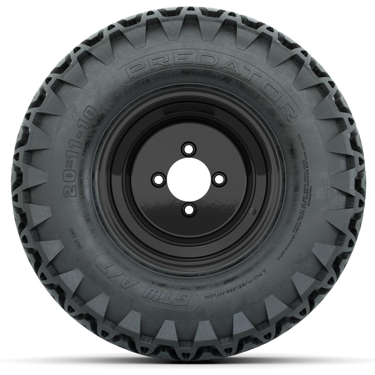 Set of (4) 10 in Matte Black Steel Offset Wheels with 22x11-10 Predator All Terrain Street Tires